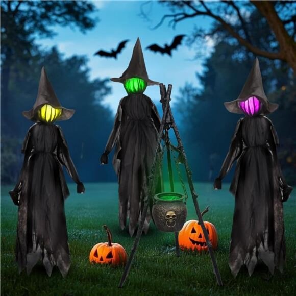3 Pack Halloween Witches Outdoor Decor - 6FT Light Up Witch...